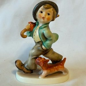 Vintage Hummel Goebel "Strolling Along" Porcelain Boy Dog Umbrella Figurine TM5